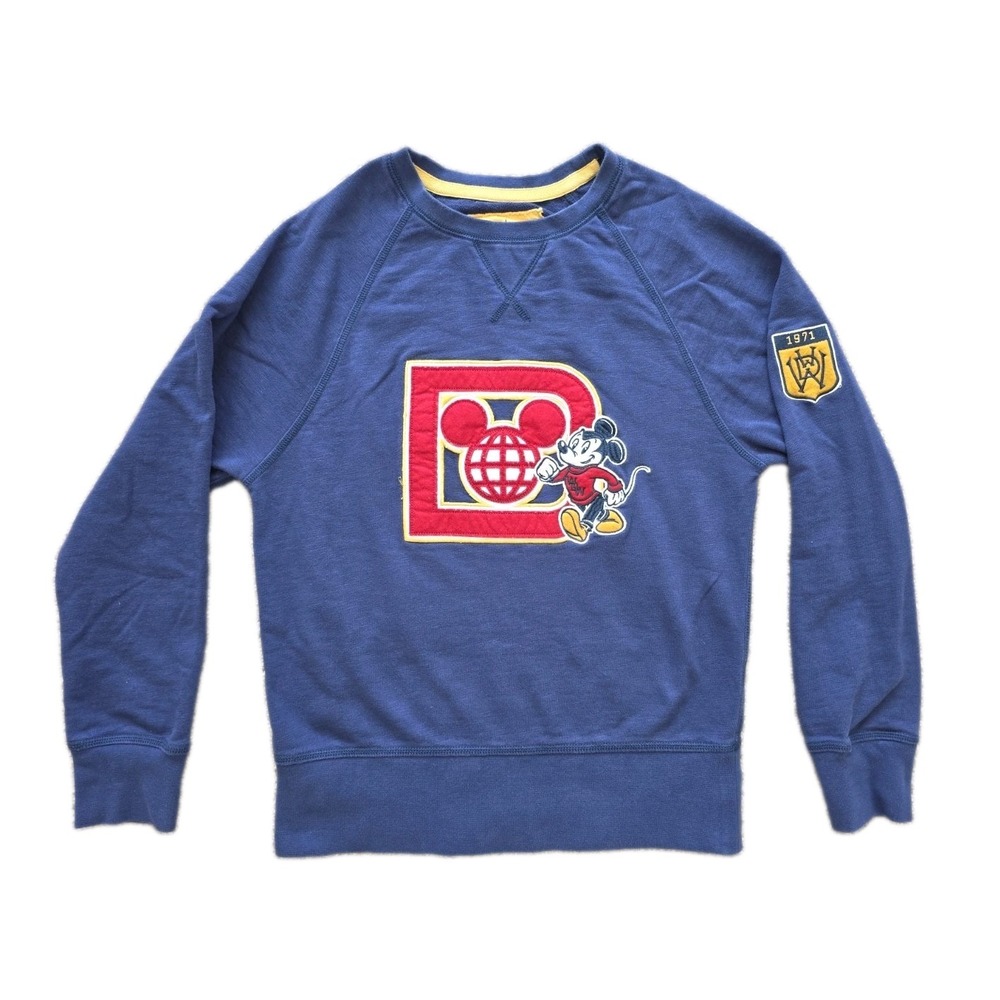 Disney Parks Mickey Mouse 1971 Letterman Patch Crewneck Sweatshirt Size Small